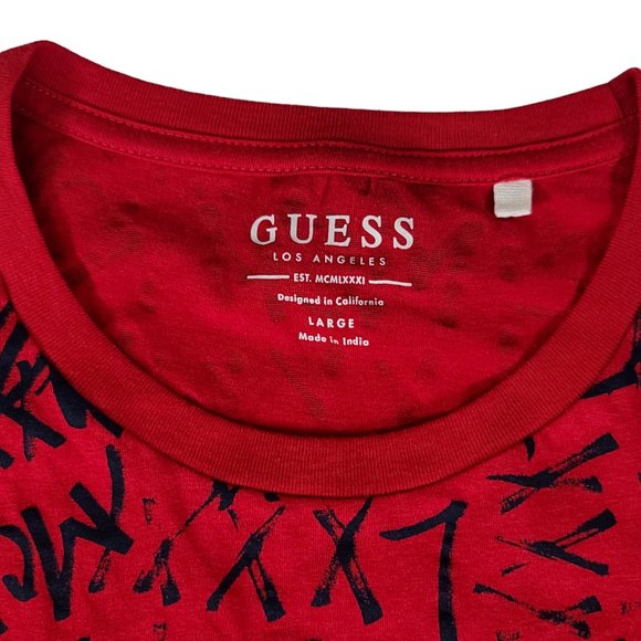 Guess Shirt Men Large 90s Red All Over Print Logo Retro Spell Out Printed - Picture 3 of 8